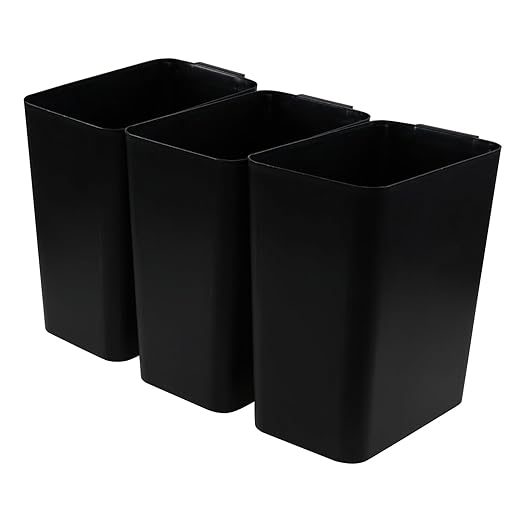 4.5 Gallon 3 Pack Rectangular Plastic Wastebasket Small Garbage Bin Slim Trash Can for Kitchen Bathroom Office Black