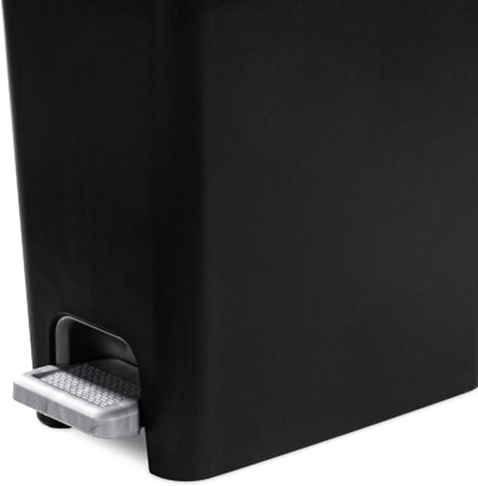 Sterilite 2.7 Gallon Rectangular StepOn Wastebasket with Lid Small Plastic Trash Can for the Bathroom Bedroom or Home Office Pedal and Liner Black 2-Pack