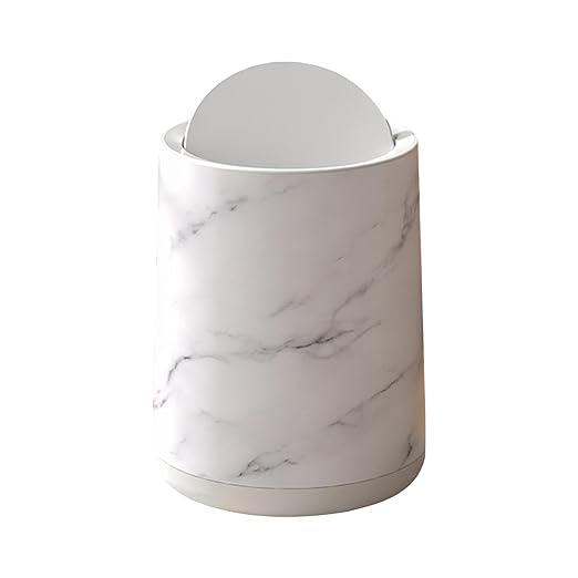 Generic Marble Bathroom Trash Can Household Trash Bin Garbage Container Removable Inner for Office White Large Optional