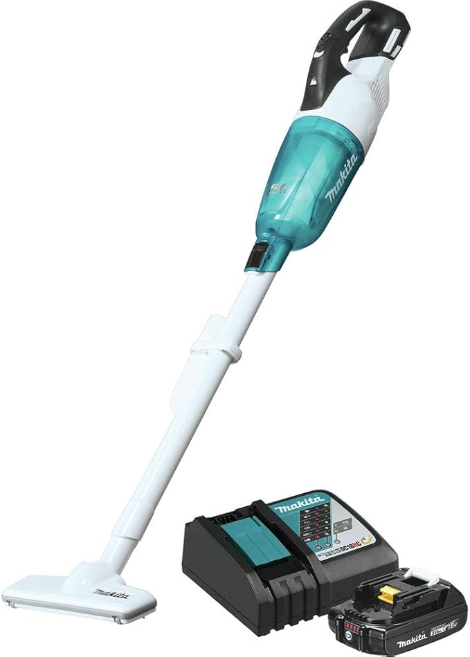 Makita XLC03R1WX4 18V LXT Lithium-Ion Compact Brushless Cordless Vacuum Kit Trigger W/Lock (2.0Ah) White