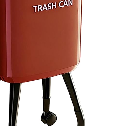 Garbage Can with Legs Dustbin High Foot 15L Large Capacity Household No Bending Wastebasket for Office Bedroom Kitchen Toilet Red with Caster