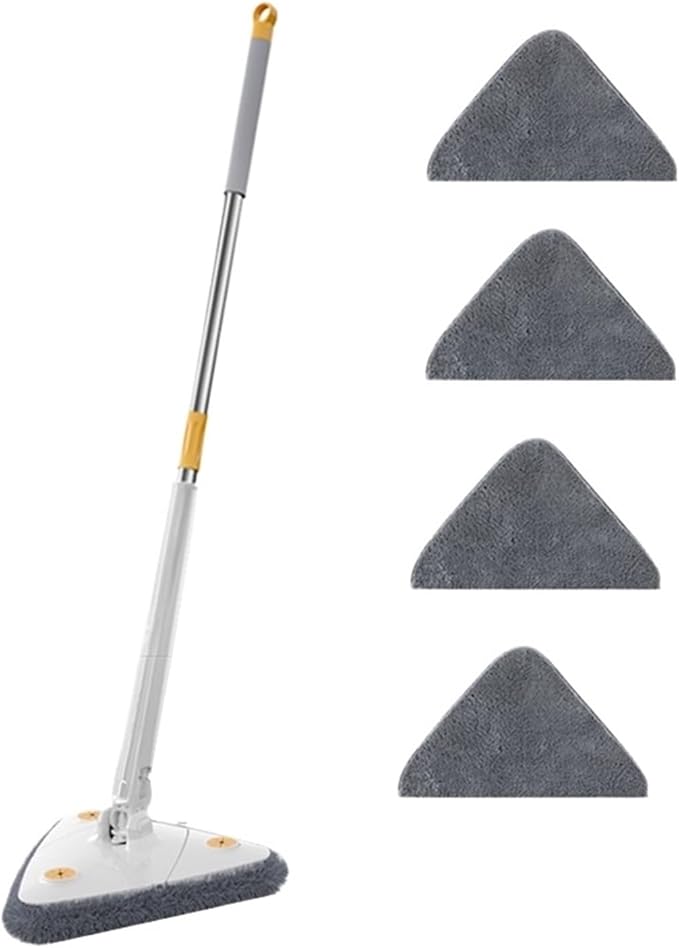 Extended Triangle Mop 360 Twist Squeeze Wringing XType Window Glass Toilet Bathrrom Floor Household Cleaning Ceiling Dusting(Yellow)
