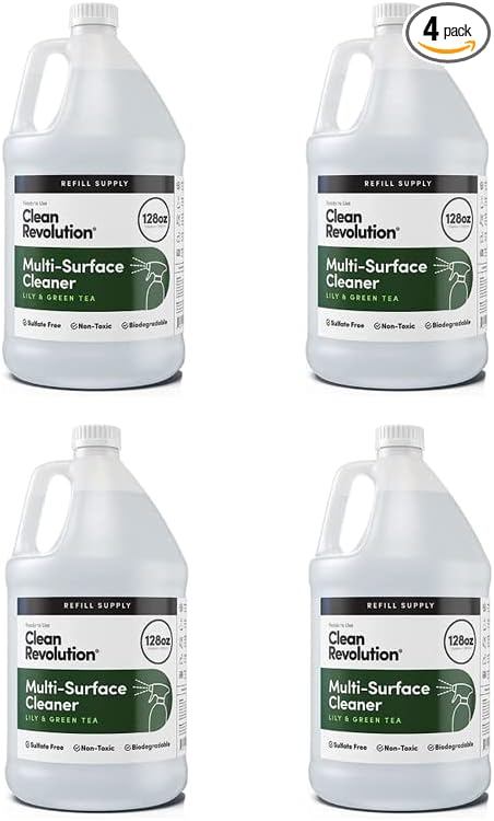 Clean Revolution Multi Surface Cleaner Refill Supply Non-Toxic Eco-Friendly &amp Plant-Based Ready to Use Lily &amp Green Tea 128 Fl Oz (Pack of 4)