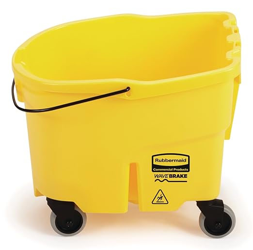 Rubbermaid Commercial Products WaveBrake 26 Qt. Side-Press Mop Bucket and Wringer Combo on Wheels Yellow for Professional/Industrial/Business Heavy-Duty Floor Cleaning/Mopping
