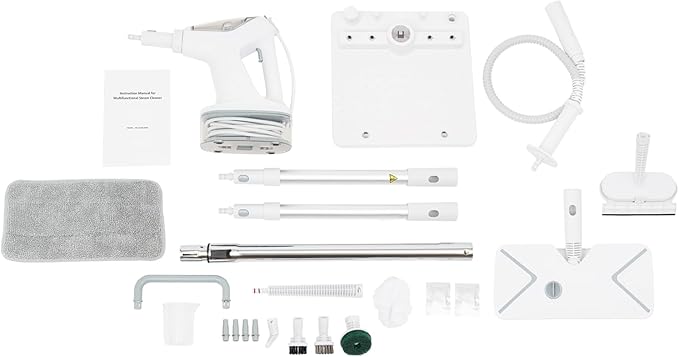 Steam Mop Cleaner 1300W Electric Steam Mop with Cord Wrap Box and Clean Kit 2 Steam Levels Adjustable Handheld Steam Cleaner for Living Room Kitchen Bedroom White+Silver 120V 140°C