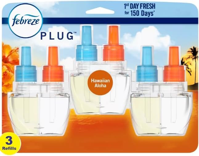 Generic Odor-Fighting Fade Defy PLUG Air Freshener Refill (3) .87 fl. oz. Oil Refills (Hawaiian Aloha) Clear