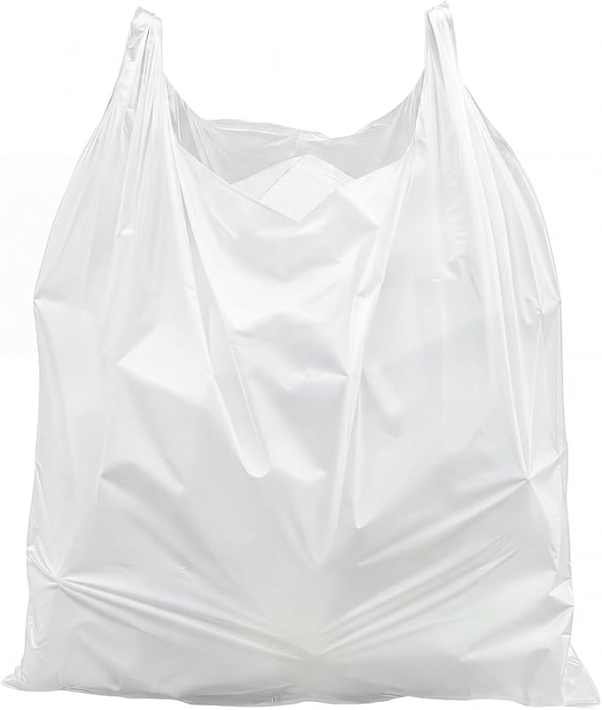 300 Pack 29 x 16 x 6 Inch Extra Large White Plastic Shopping Bags(0.5 Mil Thick) Reusable Heavy Duty Large T-Shirt Grocery Bags Bulk with Handles for Restaurant Retail Business
