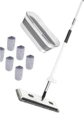 Large Flat Mop with Long Handle - Microfiber Floor Cleaning ToolCompatible for Hardwood Tile Bathroom Kitchen Home Use(White)
