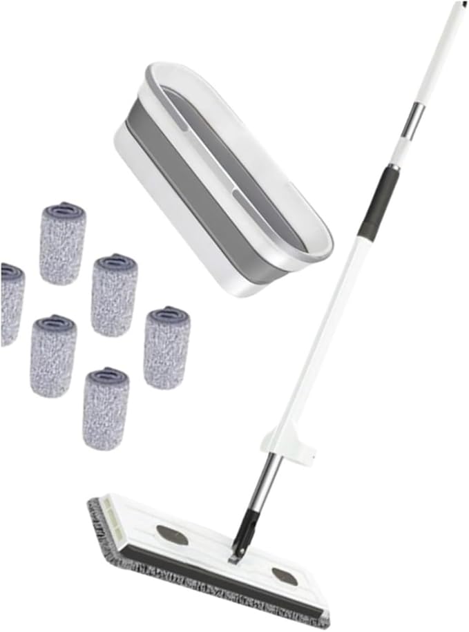 Large Flat Mop with Long Handle - Microfiber Floor Cleaning ToolCompatible for Hardwood Tile Bathroom Kitchen Home Use(White)
