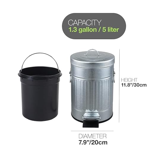 Bathroom Trash Can with Lid Small Waste Basket for Home Bedroom Retro Step Garbage Can with Soft Close Vintage Office Trash Can 5 Liter/ 1.3 Gallon Glossy Grey