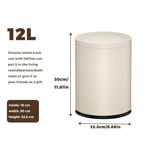 3.1GAL Metal Bathroom Garbage Can with Lid Modern Garbage Can Swing LidDouble BucketSmall Wastebasket for BedroomLiving RoomOfficeBankHotel