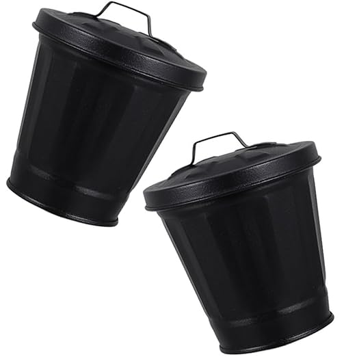 PRETYZOOM 4pcs Small Galvanized Trash Can Lid Wastebasket for Indoor Plants Nursery Pot Storage Bin