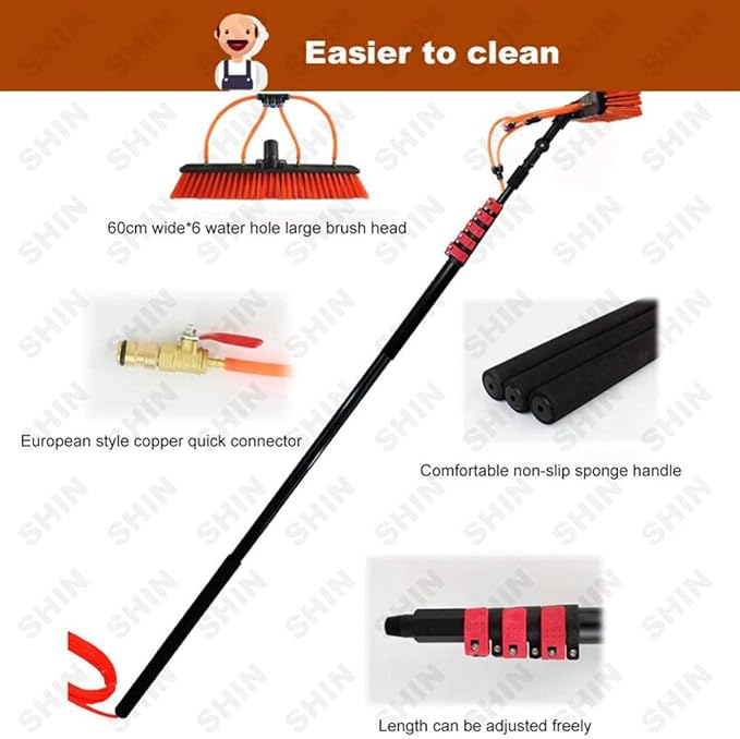 Window Cleaning Brush Cleaning Pole Window Cleaner Kit Water/Hose Fed Pole Cleaning Photovoltaic and Solar Panels - 5. 5. (3.6M)