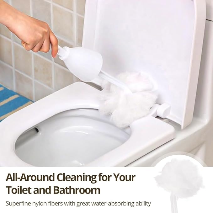 4-Piece Toilet Cleaning Mop Set With Long Handles White Soft Nylon Head Brushes And Storage Base For Bathroom Toilets And Bathtubs