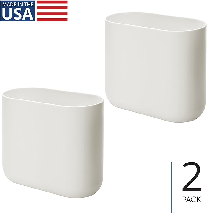 iDesign Small Slim Plastic Bathroom Trash Can Garbage Can for Bedroom Office Desk Dorm 2-Pack Coconut White