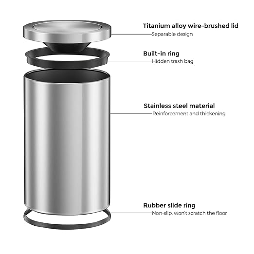 Brushed Nickel Bathroom Trash CanStainless Steel Garbage Can with Fild LidSmall Trash Can for BedroomHotelOfficeLaundry(Sliver)
