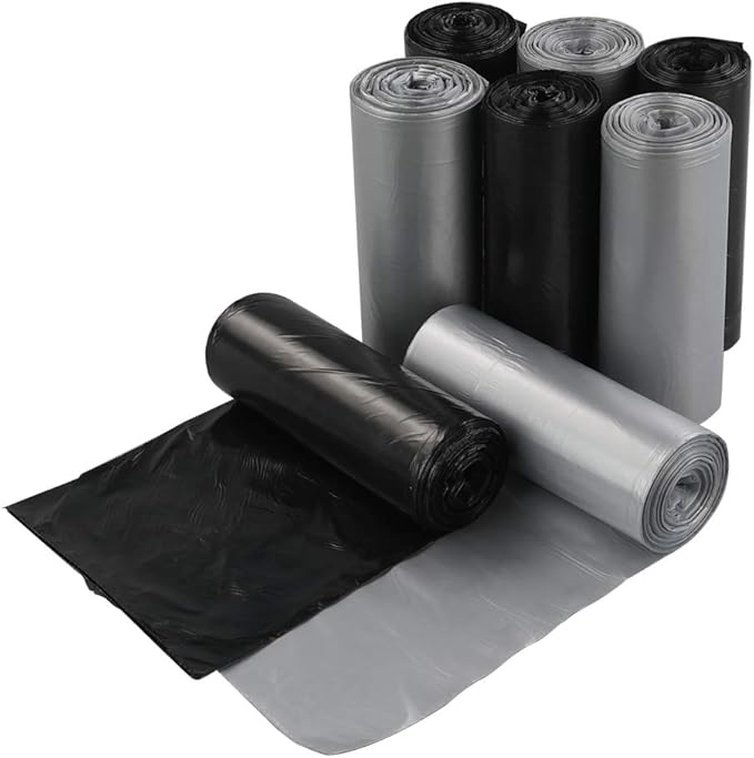 Yuright 10 Gallon Kitchen Garbage Bags Wastebasket Trash Bags 200 Counts Black &amp Grey