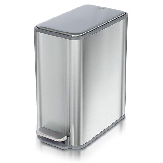Glad Slim Bathroom Trash Can - Small Garbage Pail with Soft Close Lid &amp Step Foot Pedal | Narrow Stainless Steel Waste Basket with Removable Inner Bucket 2.6 Gallon