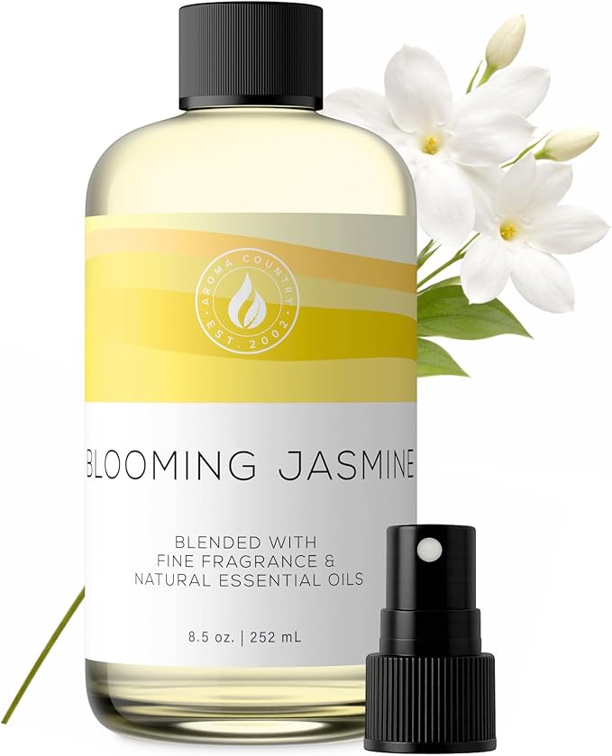 Aroma Country Blooming Jasmine Diffuser Oil - Luxury Essential Oils for Diffuser Refill &amp Air Freshener Room Spray - Long-Lasting &amp Natural Home Fragrance Scented Oil (8.5 Fl. oz)