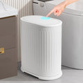 Anzoymx Bathroom Trash Cans White Stainless Steel Small Garbage Can with Pop up Lid 1.8 Gallons Dog Proof Narrow Wastebasket Slim Litter Trash Bins for Bedroom Toilet Office