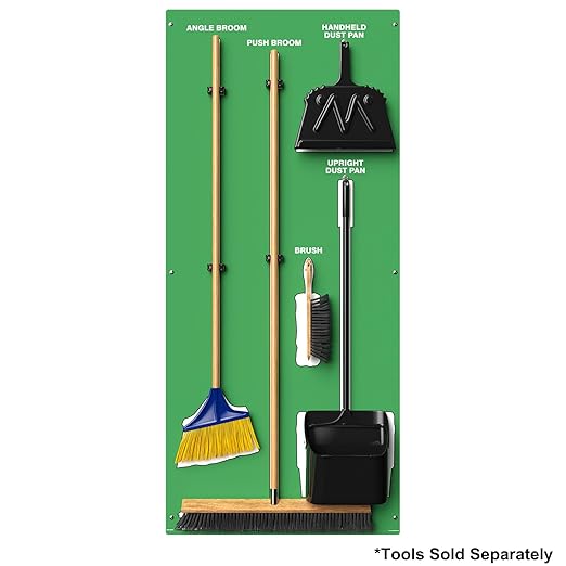 Clean &amp Sweep 5S Shadow Board/Wall Mount Broom Holder 68 x 30 Board 5S Cleaning Station - Board Only Tools Sold Separately Made in The USA by AccuformNMC Green/White PSB714GNWT