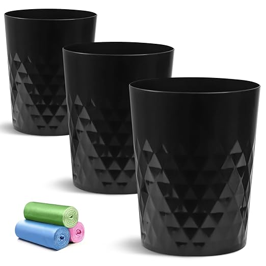 YGJT Small Trash Can 3 Pack 1.8 Gallons Bathroom Trash Can Slim Waste Basket Round Garbage Can Plastic Trash Bin for Kitchen Dorm Bedroom Office Living Room Study Compact Spaces(Black B)