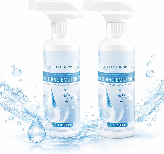 Clothing Emulsifier Non-Ionic Laundry Pre-Treatment - Your Go-To Laundry Cleaner 10 Fl Oz Powerful Fabric Stain Remover Dry-Clean Spray Cleaner Decontamination For Grease Oil and Food (2Pc)