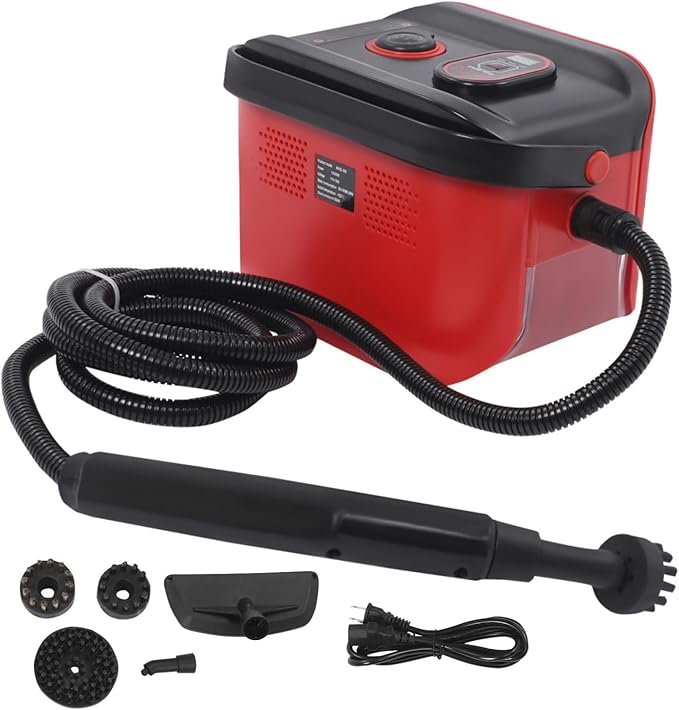 1500W Handheld Steam Cleaner High Pressure 4.5BAR Portable Multi-Purpose Steamer 10s Fast Heat-Up &amp 1.2L/0.32Gal Large Tank for Home Car Detailing Tile Grease Grout (Red)