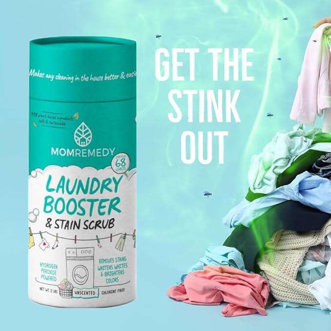 Laundry Booster and Stain Remover Scrub MomRemedy Oxygen Whitener Whiten Whites and Brighten Colors Remove Stains Household Cleaning Scrub Chlorine Bleach Free