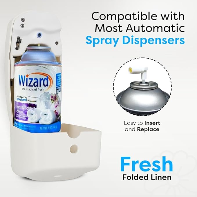 12 WIZARD AUTOMATIC SPRAY REFILLS FRESHLEY FOLDED LINEN 5 oz