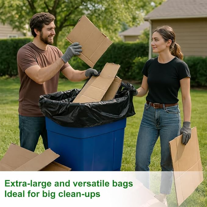 Easy Grab Trash Bags 55-60 Gallon (100 Count) - Super High Density Rolls (Heavy Duty Can Liners Garbage Bags Bulk Contractor Bags with 50 55 60 Gallon Capacity) (Black)