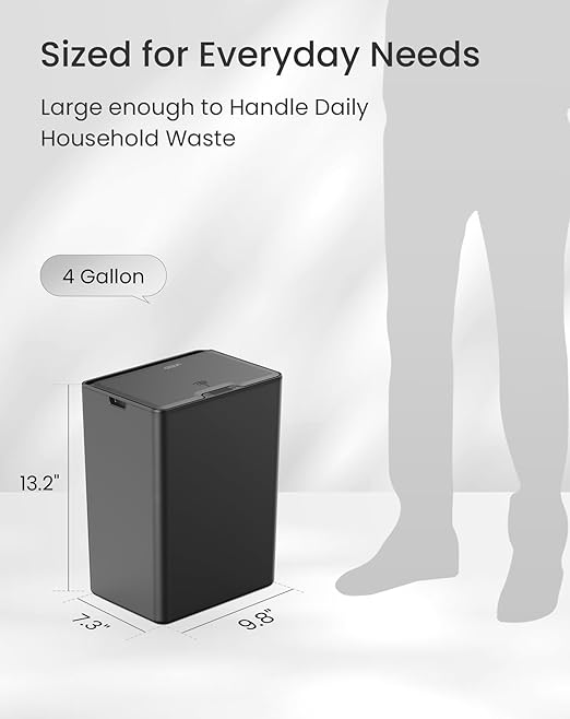 Cesun 2 Pack 4 Gallon Bathroom Trash Can with Lid Small Automatic Trash Can Touchless Motion Sensor Garbage Can Black Plastic Waste Basket for Bathroom Bedroom Toilet Office Rv