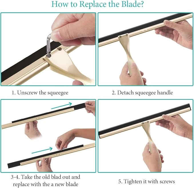 Shower Squeegee for Doors &amp Windows All-Purpose Stainless Steel 14 Inch Golden