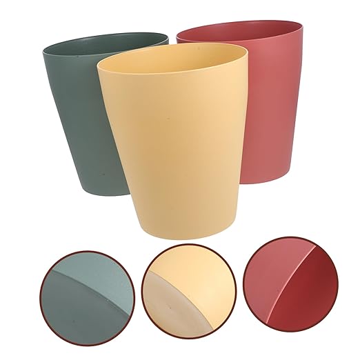 NUOBESTY 3pcs Small Lidless Plastic Trash Can Open Top Wastebaskets for Office Bedroom Household Design Garbage Bins in Green Pink Yellow Compact Practical Storage