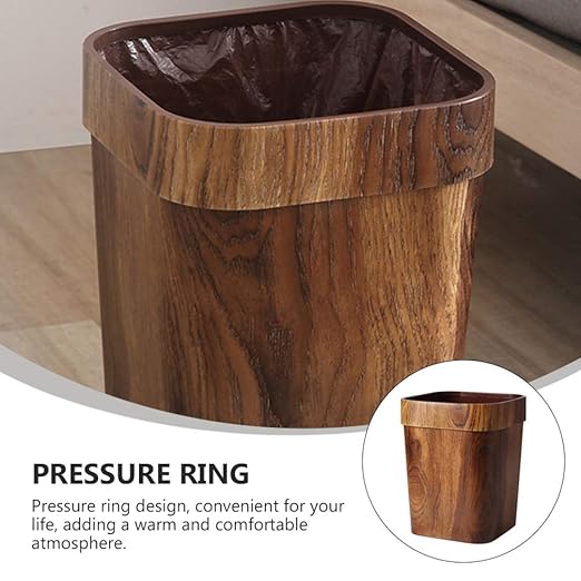 LIFKOME Office Trash Cans Retro Trash Can Wood Small Square Wastebasket Garbage Container Bin Imitated Wood Waste Bin Trash Can Pail for Bathroom Bedroom Kitchen Home Office 14L Ornament Container