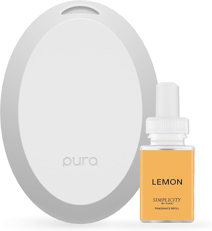 Pura Mini Smart Fragrance Diffuser for Small Spaces Adjustable Smart Home Device with LED Light &amp Automatic Vial Detection - Includes 1 Scent Refill Lemon
