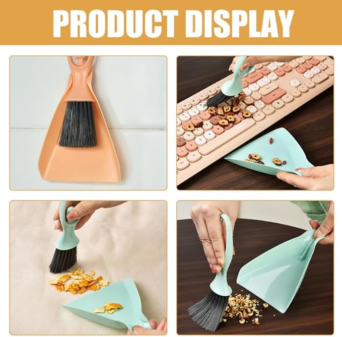 Cabilock Mini Dustpan and Brush Set 4 Sets Small Broom and Dustpan Set Desktop Cleaning Tool Accessories for Desktop Computer Keyboard Car Window