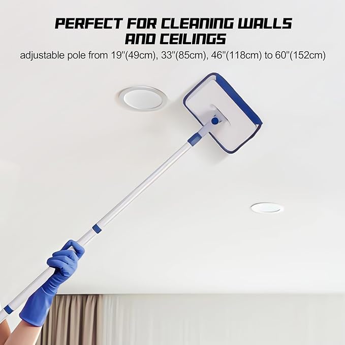 Qaestfy Baseboard Cleaner Tool with Handle Wall Floor Mop with Extendable Long Handle Duster for Cleaning Window Floor Skirting Board Ceiling Shower Tub Tile Kitchen with 6 Reusable Pads
