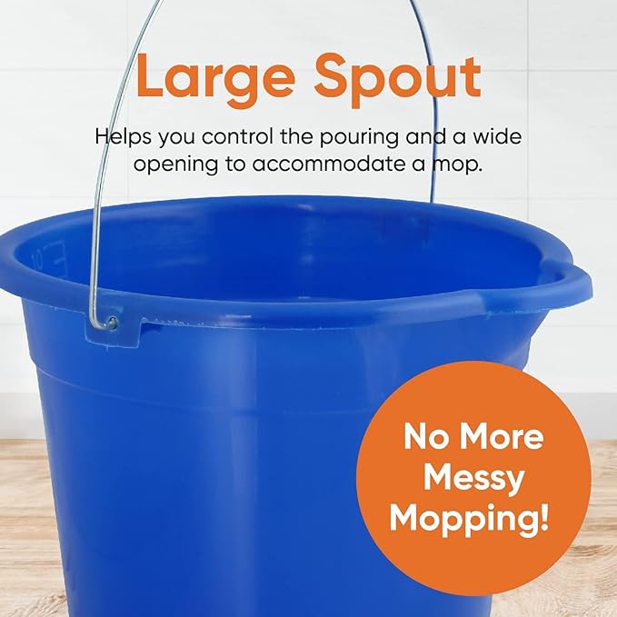 Mop Bucket 2.5 Gallon Bucket for Cleaning - Plastic Car Wash Bucket with Grip Handle - Royal Blue Small Durable Plastic Pail for Fishing Mopping Cleaning Camping -10 Liter