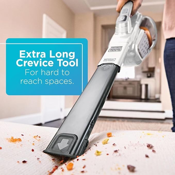 BLACK+DECKER Dust Buster Hand Held Vacuum Cordless Rechargeable Portable Vacuum for Car Extended Runtime Powerful Suction Extra Long Crevice Tool AdvancedClean+ (HHVK320J10)