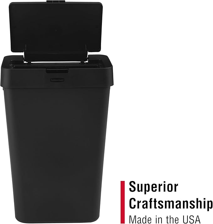 Rubbermaid Touch-Top Kitchen Trash Can with Lid 12.2 Gallon Black Garbage Container for Home/Kitchen/Apartment/Garage