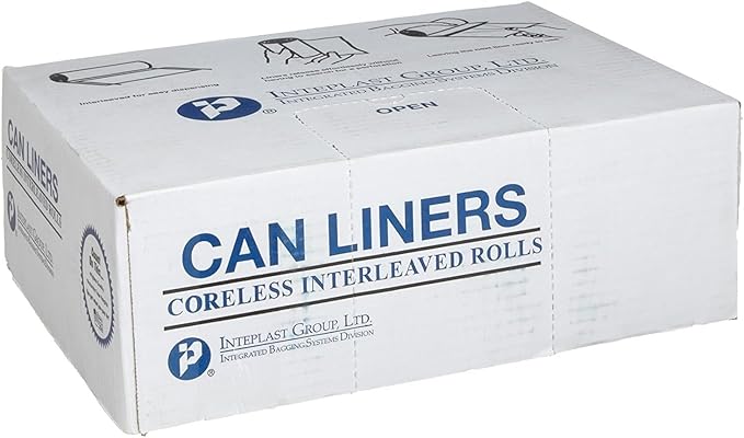 Inteplast Group S434812N 48 Length x 43 Width x 12 Mic Thickness Natural Color HDPE Commercial Coreless Institutional Trash Can Liner Case of 8 Roll 25 Bags per Roll