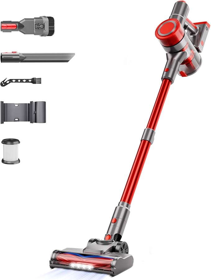 KIKETECH Cordless Vacuum Cleaner Stick Vacuum Cleaners for Home Lightweight Vacuum for Pet Hair/Carpet/Floor (red)