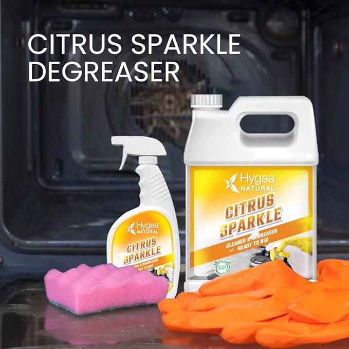 Hygea Natural Tough Action Tile &amp Grout Deep Cleaning Spray 24oz + Citrus Sparkle Heavy Duty Degreaser &amp All Purpose Cleaner 24oz Bundle - Removes Dirt &amp Scum without Harsh Chemicals