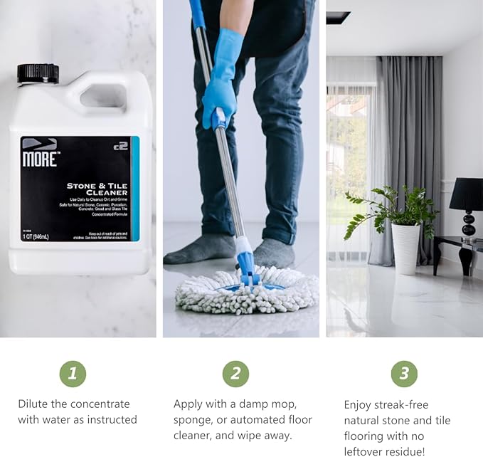 MORE - Stone &amp Tile Cleaner - Grout &amp Floor Cleaner for Natural Stone Marble Concrete Ceramic &amp Porcelain - Water-Based Grout Cleaner for Tile Floors - Concentrated Formula - pH Neutra