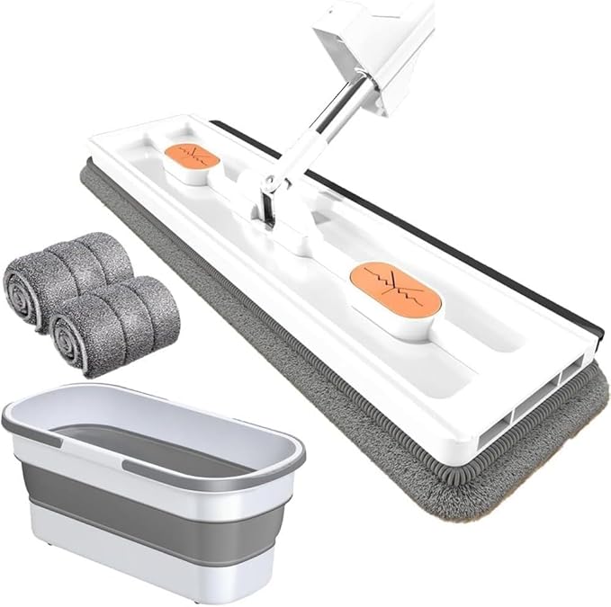 Large Flat Mop 360 Rotation Flat Mops with Microfiber Washable Pads Wet and Dry Use EVA Wiper Strip for TileHardwoodWindows 12027(White)