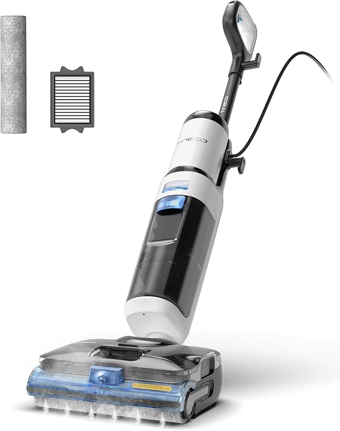 Tineco Corded 3-in-1 Wet Dry Vacuum Mop with Steam Function FLOOR ONE S6 Stretch Steam Tineco BoostSteam 320℉ High-temp Steam Cleaning 180° Lay-Flat Anti-Tangle Design One-Touch Self-Cleaning