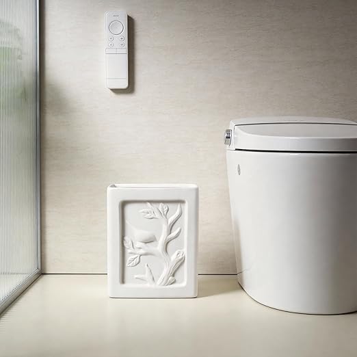 White Bathroom Trash Can Farmhouse Hand Carved Decor Garbage Can1.32 Gallon/5 Liter Stylish Small Waste Basket Ideal for Bathrooms BedroomsOffice or as a Decorative Storage bin.