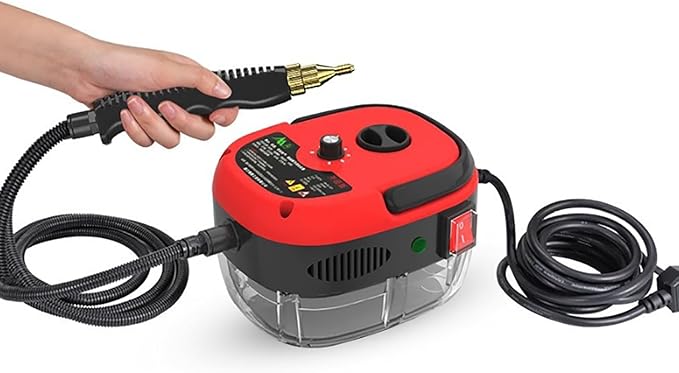 Steam Cleaner 2500W Handheld High Temp Portable Steamer Cleaning Machine With 3 Brush Heads 6 Speed Gear Adjustment 10S fast heating for Cleaning Grout Tile Living Room Kitchen Red