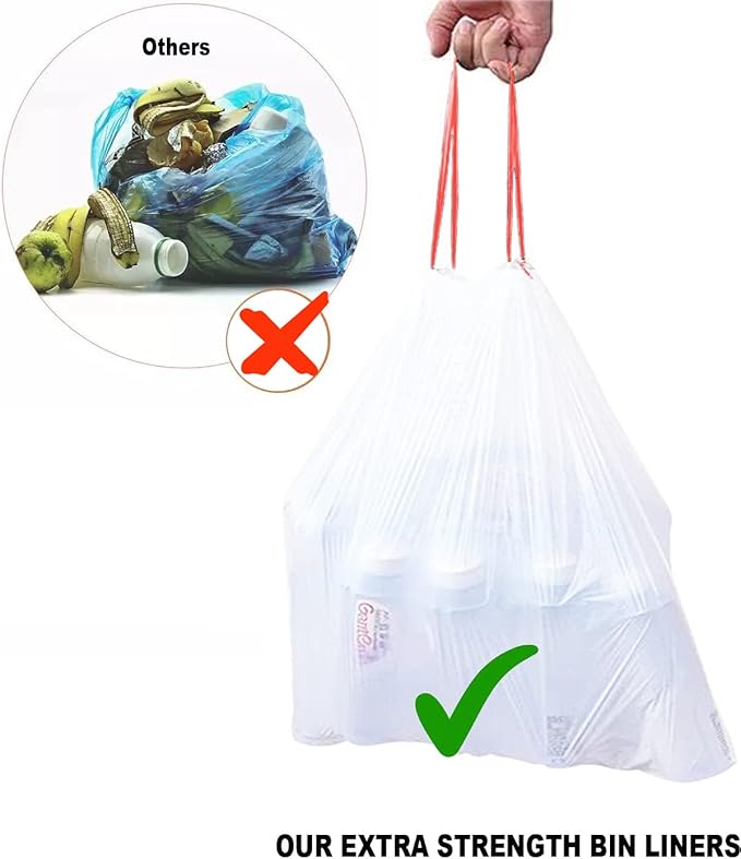 Trash Bags 13 Gallon Drawstring 100 Count Multifold Roll Garbage Bags Tall Kitchen Trash Bag Odorless &amp Extra strength White Plastic Food Scrap Bag for Home Office Bathroom Kitchen Bins